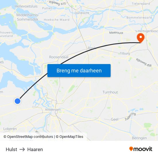 Hulst to Haaren map