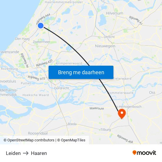 Leiden to Haaren map