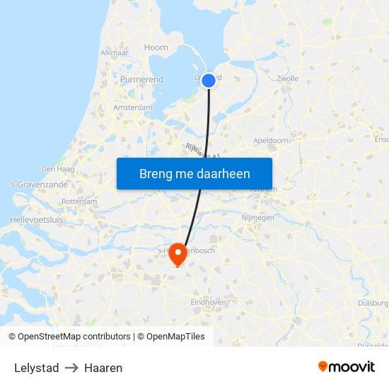 Lelystad to Haaren map