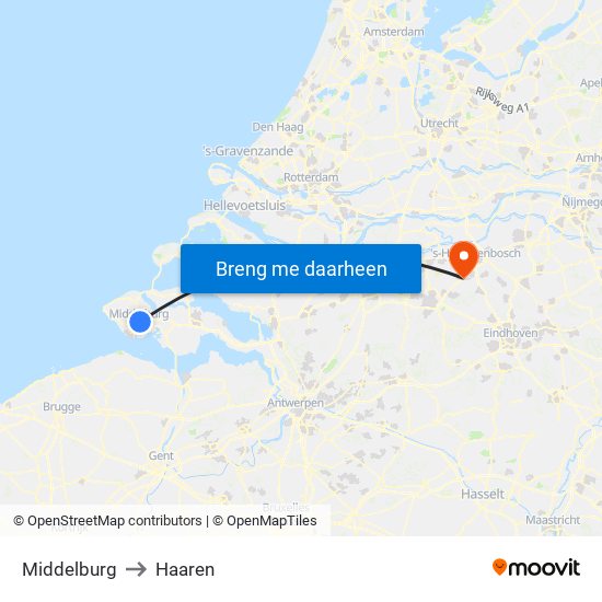 Middelburg to Haaren map