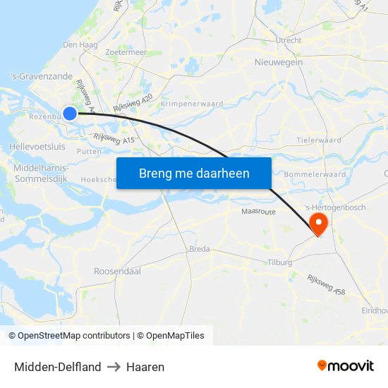 Midden-Delfland to Haaren map