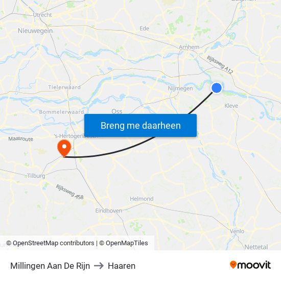 Millingen Aan De Rijn to Haaren map