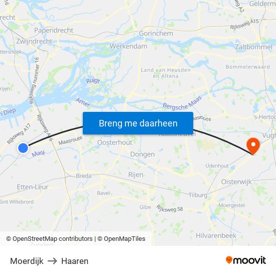 Moerdijk to Haaren map