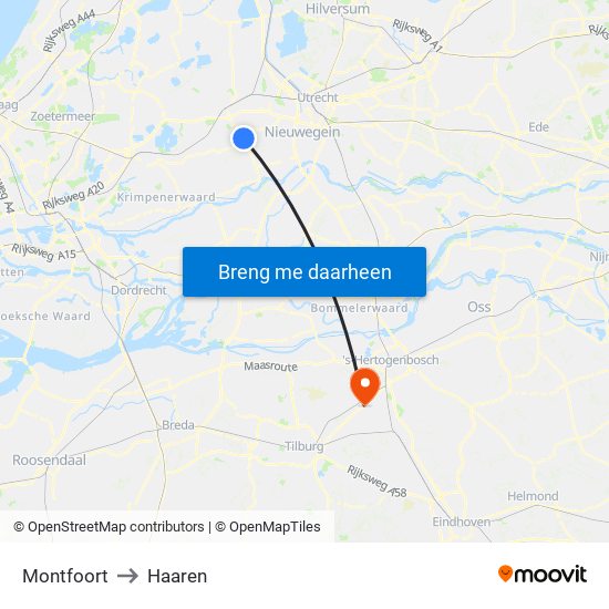 Montfoort to Haaren map