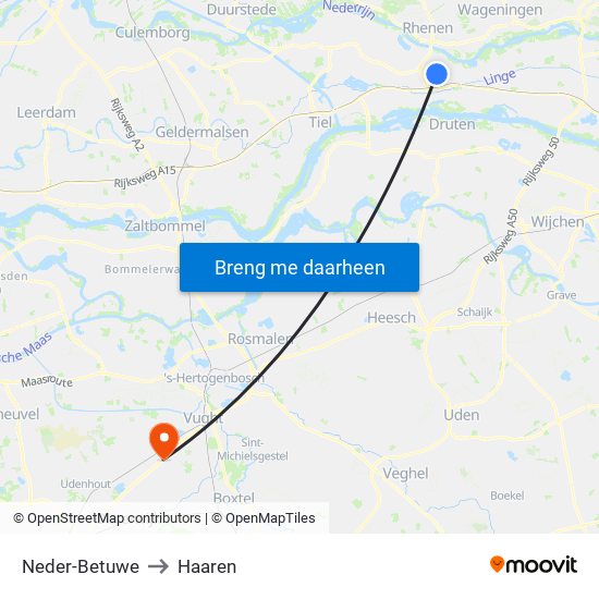 Neder-Betuwe to Haaren map