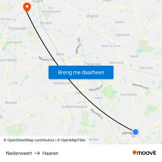 Nederweert to Haaren map