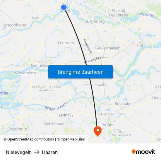 Nieuwegein to Haaren map