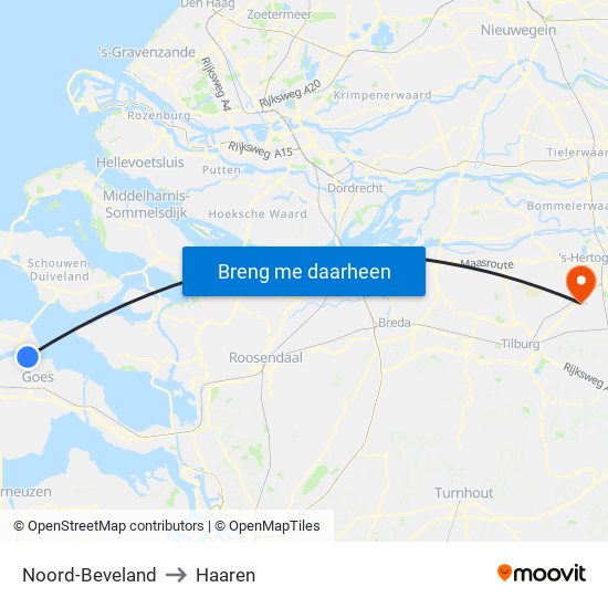 Noord-Beveland to Haaren map