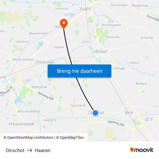 Oirschot to Haaren map
