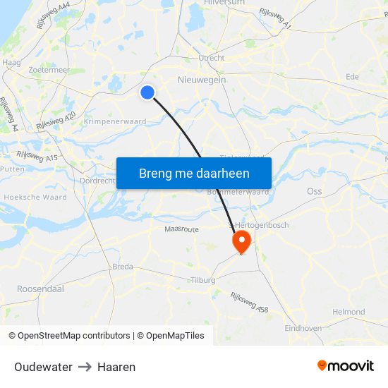 Oudewater to Haaren map