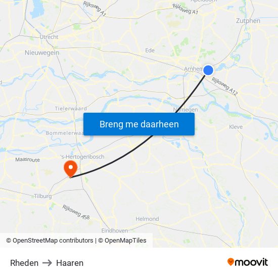 Rheden to Haaren map