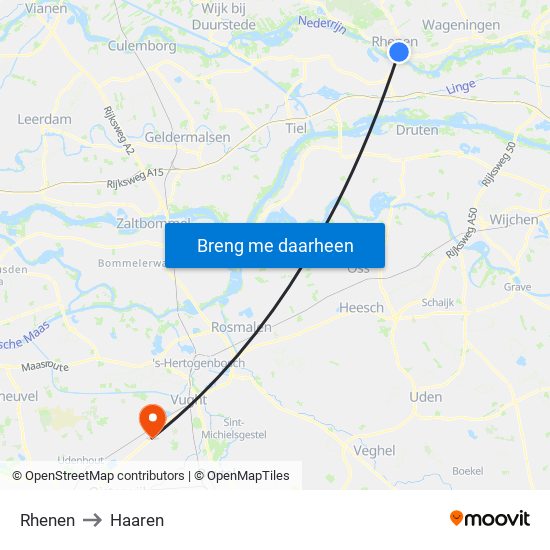 Rhenen to Haaren map