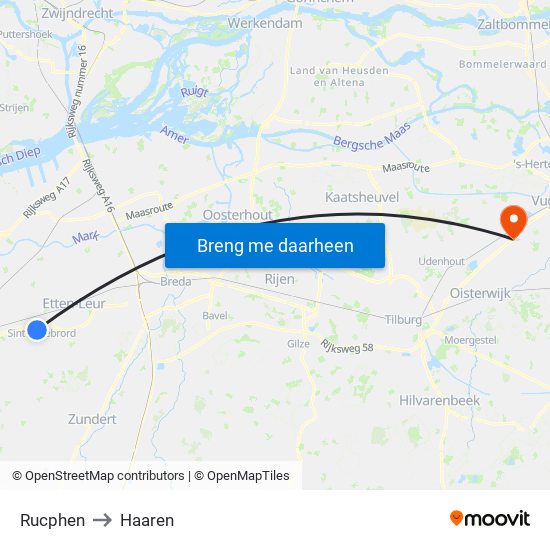 Rucphen to Haaren map