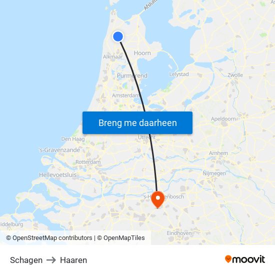 Schagen to Haaren map