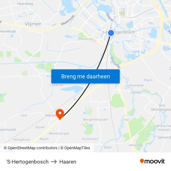 'S-Hertogenbosch to Haaren map