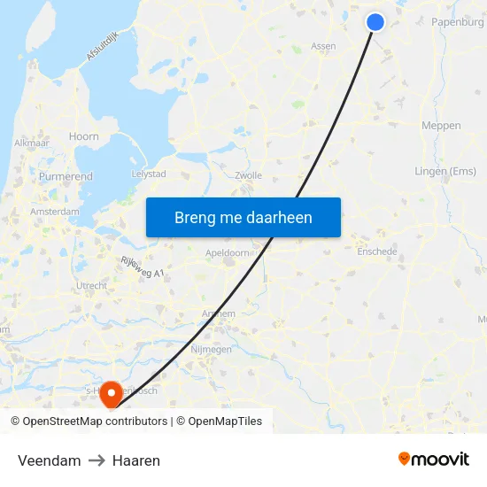 Veendam to Haaren map