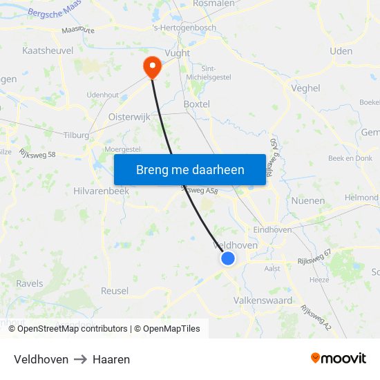 Veldhoven to Haaren map