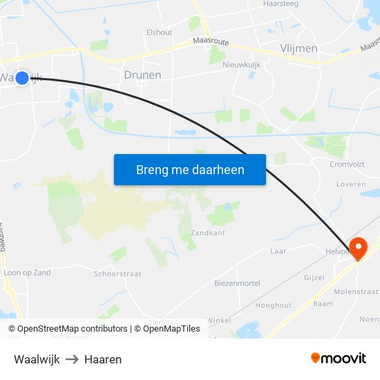 Waalwijk to Haaren map