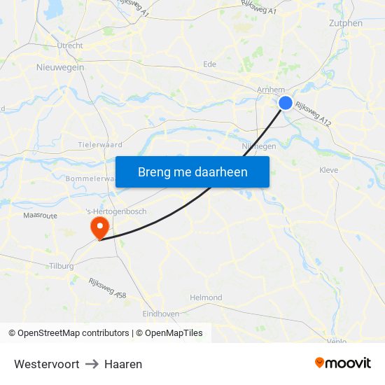 Westervoort to Haaren map