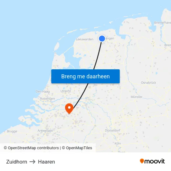 Zuidhorn to Haaren map