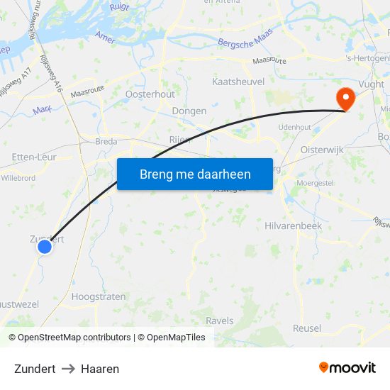 Zundert to Haaren map