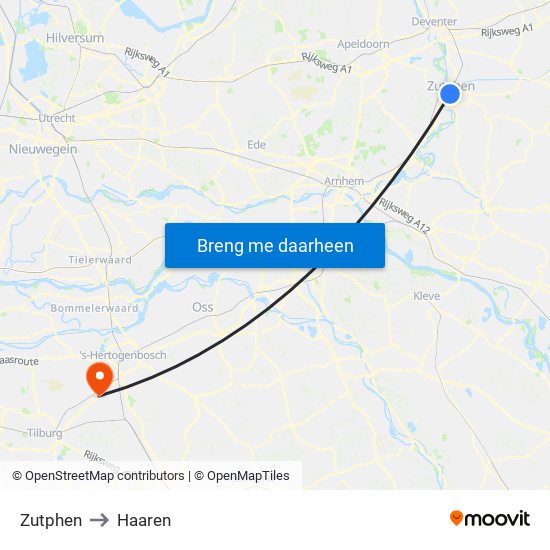 Zutphen to Haaren map
