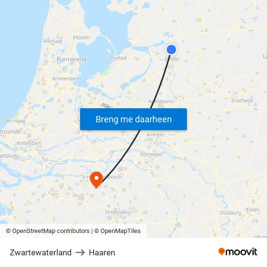 Zwartewaterland to Haaren map