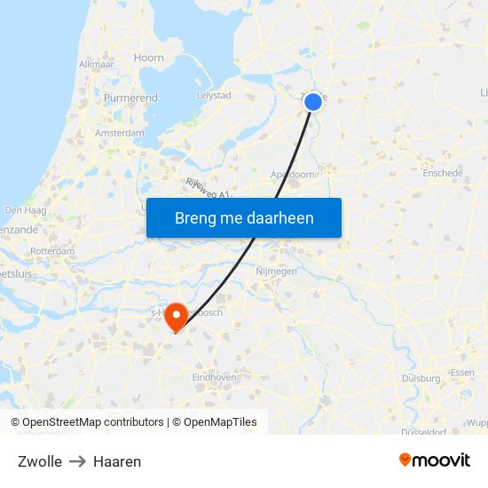 Zwolle to Haaren map