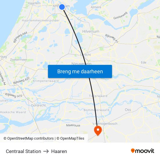 Centraal Station to Haaren map