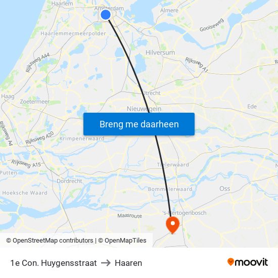 1e Con. Huygensstraat to Haaren map