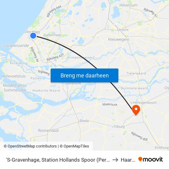 'S-Gravenhage, Station Hollands Spoor (Perron A) to Haaren map