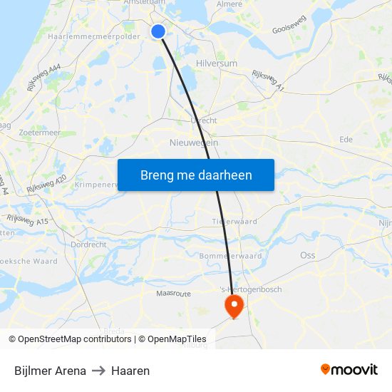 Bijlmer Arena to Haaren map