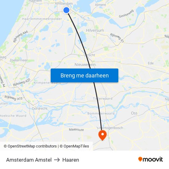 Amsterdam Amstel to Haaren map