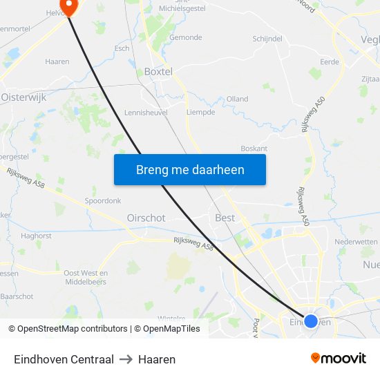 Eindhoven Centraal to Haaren map
