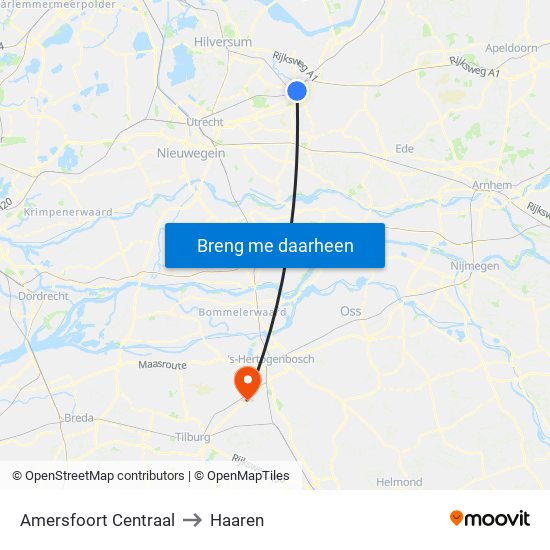 Amersfoort Centraal to Haaren map