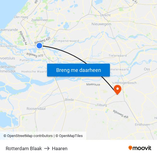 Rotterdam Blaak to Haaren map
