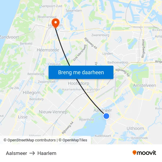 Aalsmeer to Haarlem map