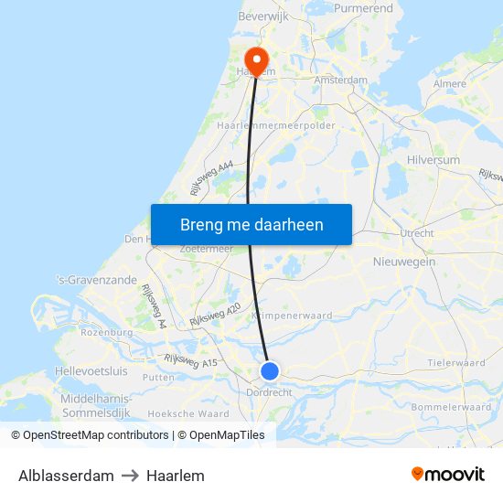 Alblasserdam to Haarlem map