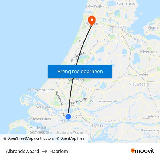 Albrandswaard to Haarlem map