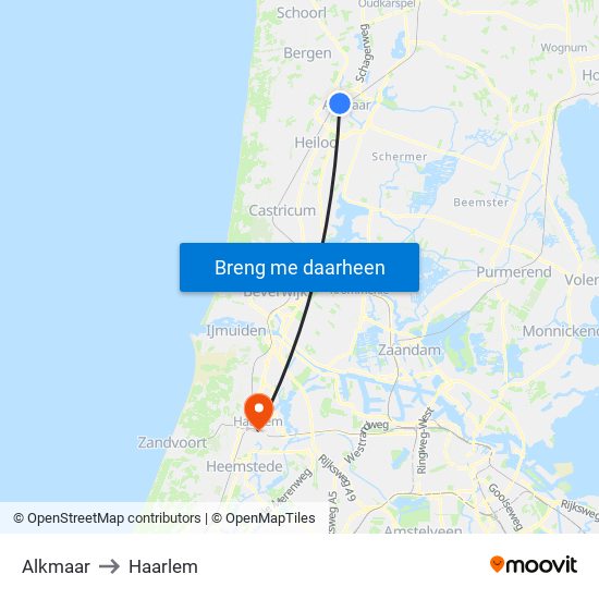 Alkmaar to Haarlem map