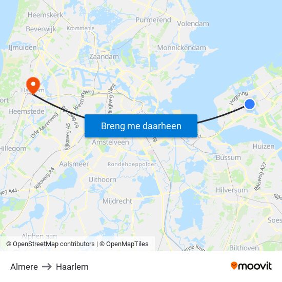 Almere to Haarlem map
