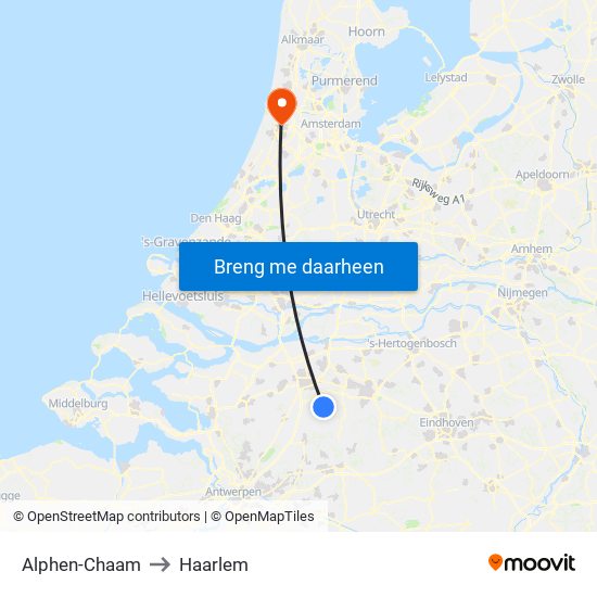 Alphen-Chaam to Haarlem map