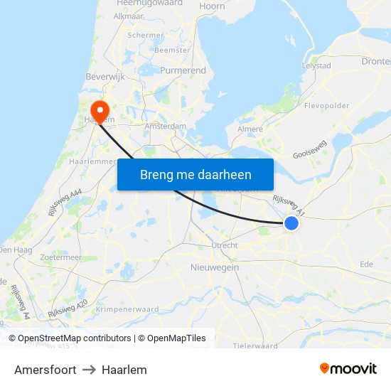 Amersfoort to Haarlem map