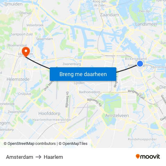 Amsterdam to Haarlem map