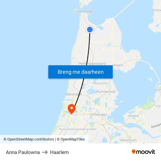 Anna Paulowna to Haarlem map
