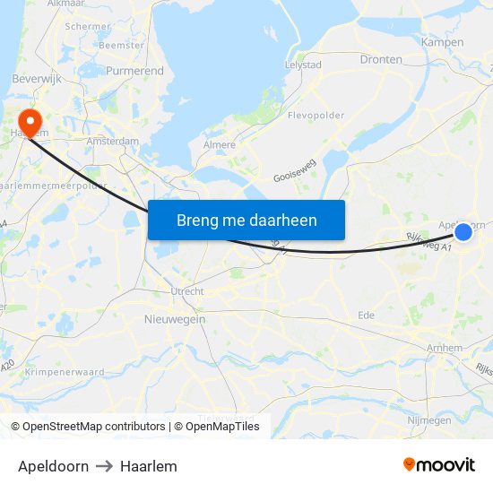 Apeldoorn to Haarlem map