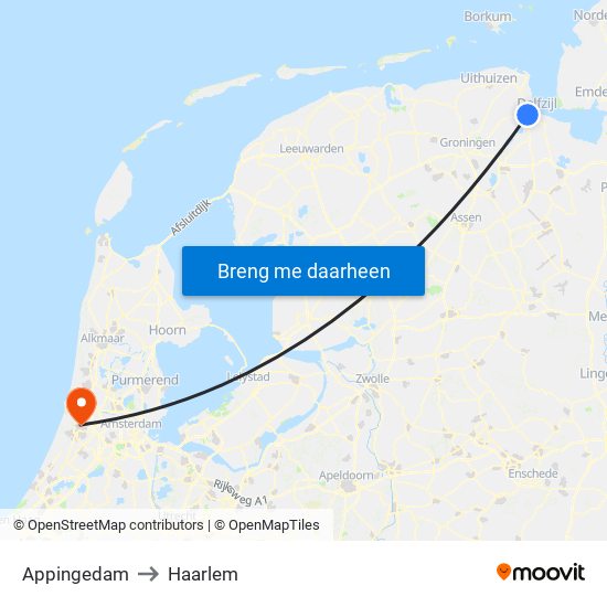 Appingedam to Haarlem map