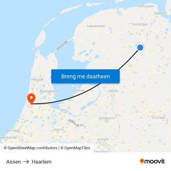 Assen to Haarlem map