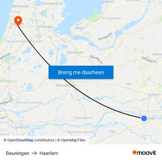 Beuningen to Haarlem map