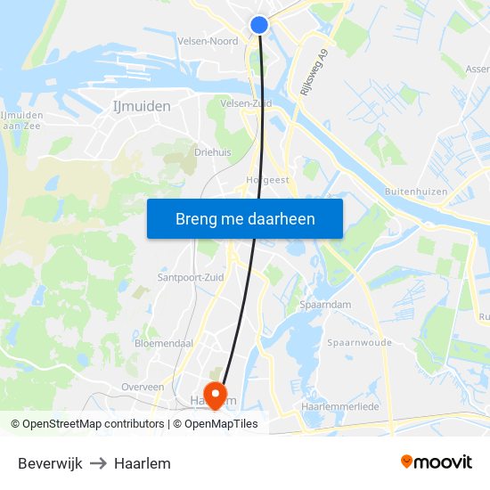 Beverwijk to Haarlem map